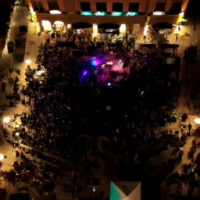downtown rock concert from above